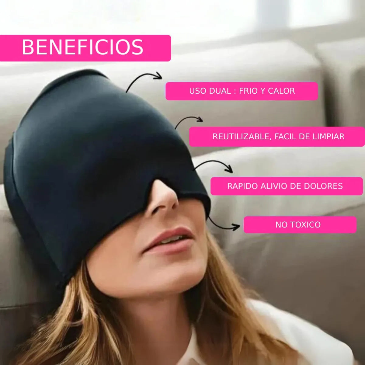 Gorro Mascara De Gel Frío Anti Migraña